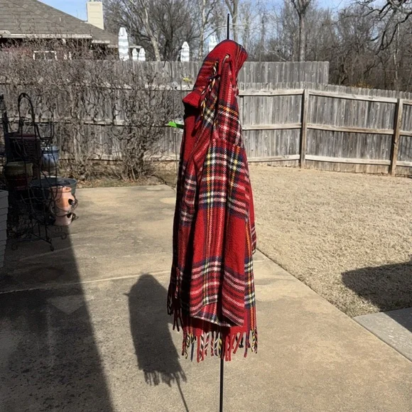 Vintage Plaid wool Fringed Coat Jacket UsA Made Oversized Dolman